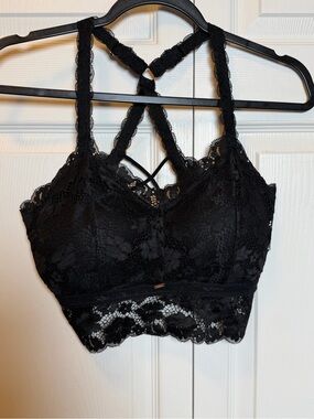 JadyK Black Lace Racerback Bralette L/XL Stretch Floral Lace NWOT
